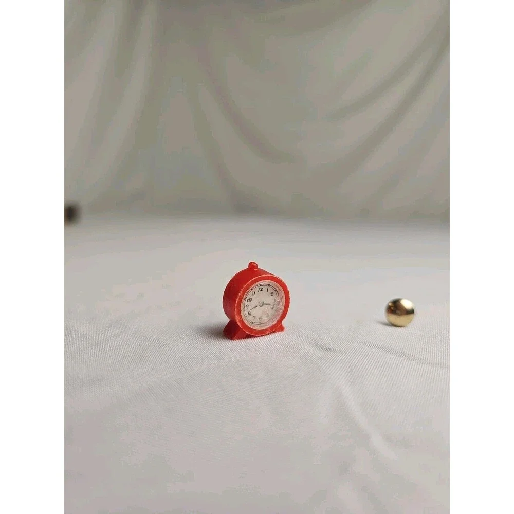 VTG Renwal Dollhouse Mantel Clock Red Miniature 1:16 Scale Mid-Century
